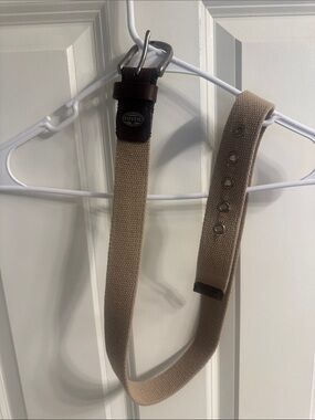 Fossil Men's Tan Canvas Belt with Brown Leather Trim